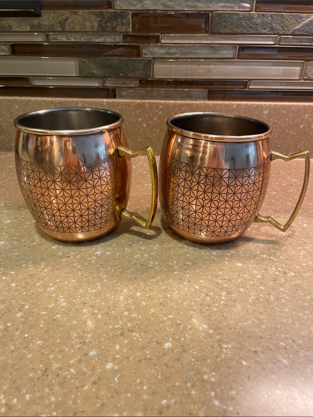 Set of 2 -4” CopperMoscow Mule Mugs with Geometric Pattern